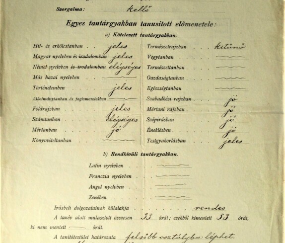 Karl Vörösmarty (*1885/+1951): Zeugnis der Bürgerschule für Knaben in Moorott