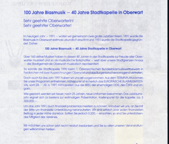 Stadtkapelle: 40 Jahre MVO / 100 Jahre Blasmusik in Oberwart