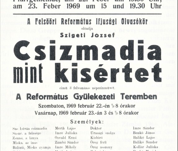 Reformierter Leseverein: Plakat zur Theateraufführung „Der Schuster als Gespenst“