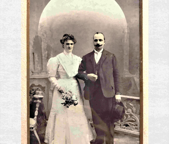 Das Hochzeitspaar Karoline Seybold (*1880/+1946) und Andreas Musser (*1877/+1959)