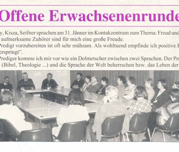 Ökumene: Offene Erwachsenenrunde im Kontaktzentrum mit den drei Ortspfarrern Guthy, Kisza und Seifner