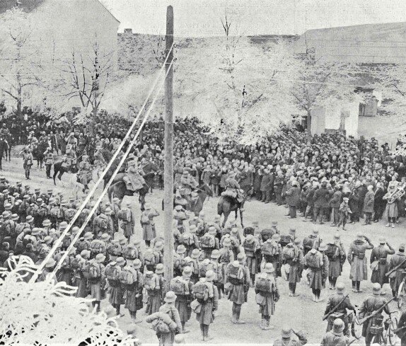 Soldaten der Österreichischen Truppe beenden die Episode des "Freischärlerstaats" Leithabanat (Lajtabánság ung. oder Leitha-Banschaft): Hauptplatz