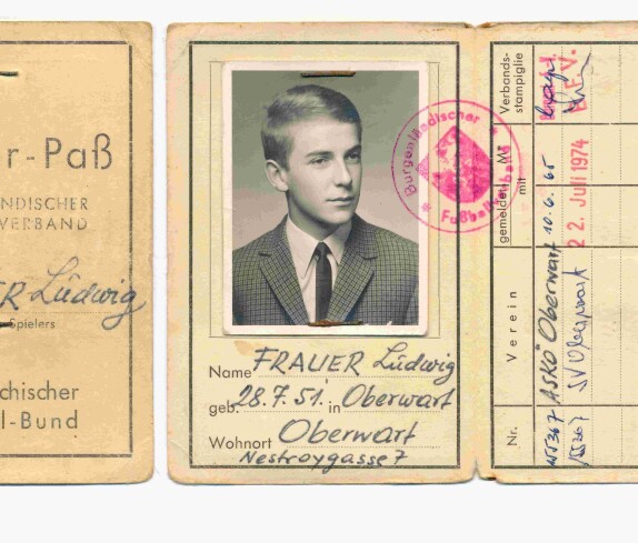 Spielerpass des bgld. Fußballverbands von Ludwig Frauer (*1951)