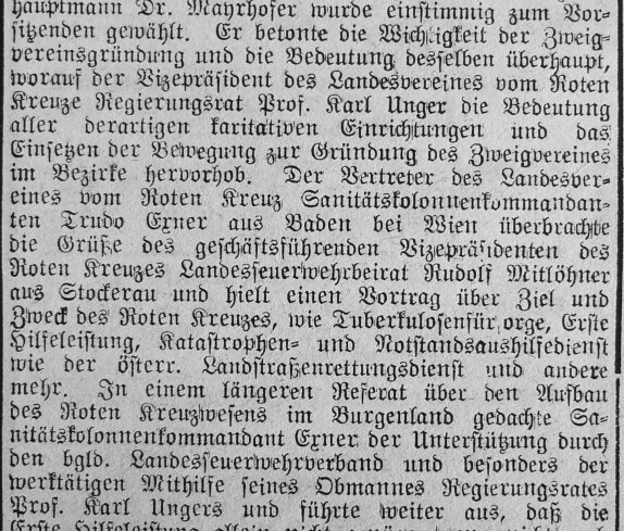 Oberwarther Sonntags = Zeitung vom 16. April 1933 : Bericht über die Gründung "Rotes Kreuz Oberwart"