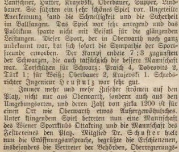Oberwarther Sonntags-Zeitung vom 1. Juni 1930: Neuer Sportplatz [Fußballplatz] des Oberwarther Athletik-Sportvereines