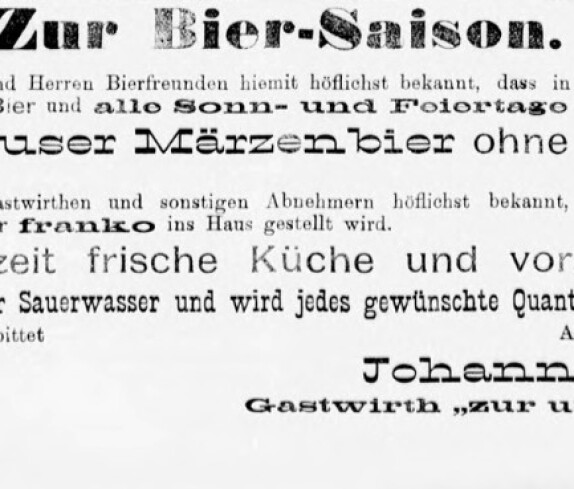 Oberwarther Sonntags-Zeitung vom 26. Juni 1910: Ankündigung von Gastwirth Johann Rehling „Zur ung. Krone“
