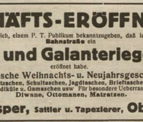 Oberwarther = Sonntagszeitung 18. Dezember 1927 "Geschäftseröffnung Josef Kasper"