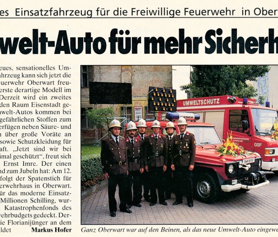 Stadtfeuerwehr: Artikel "110 Jahre FF Oberwart: Übergabe eines Umweltwagens"