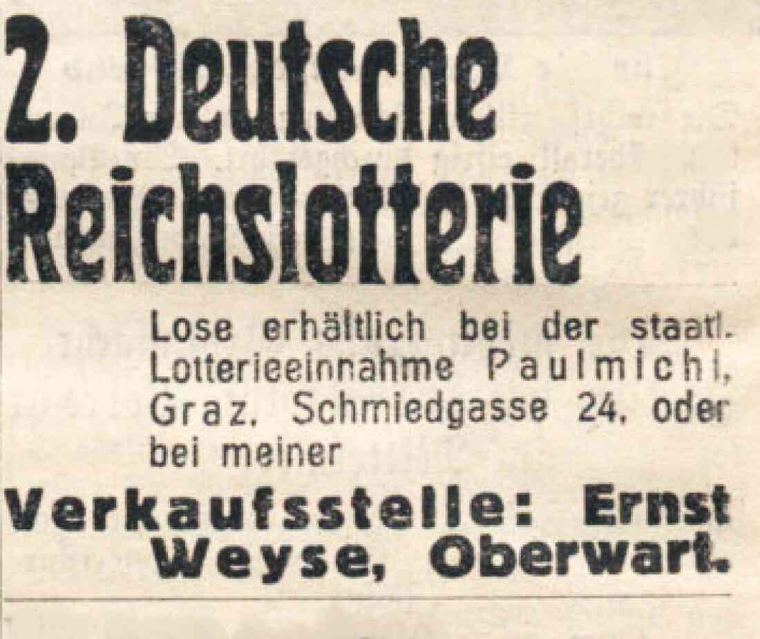 Anzeige in der Oberwarther = Sonntagszeitung vom 5. November 1939 zur "2. Deutschen Reichslotterie"