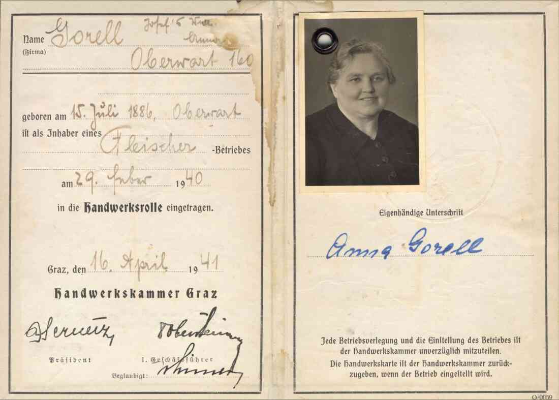 Ausweis der Handwerkskammer für Fr. Anna Gorell