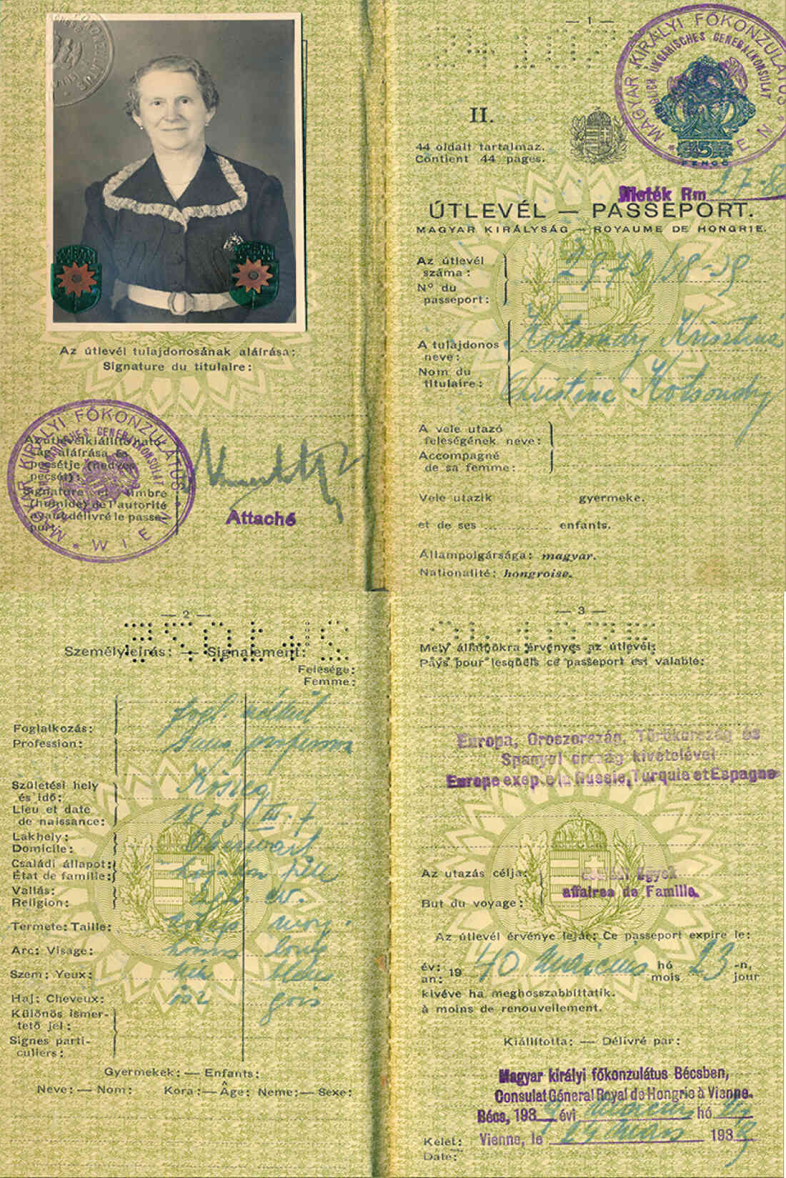 Reisepass von Christine Kotsondy (*1873 / +1947)