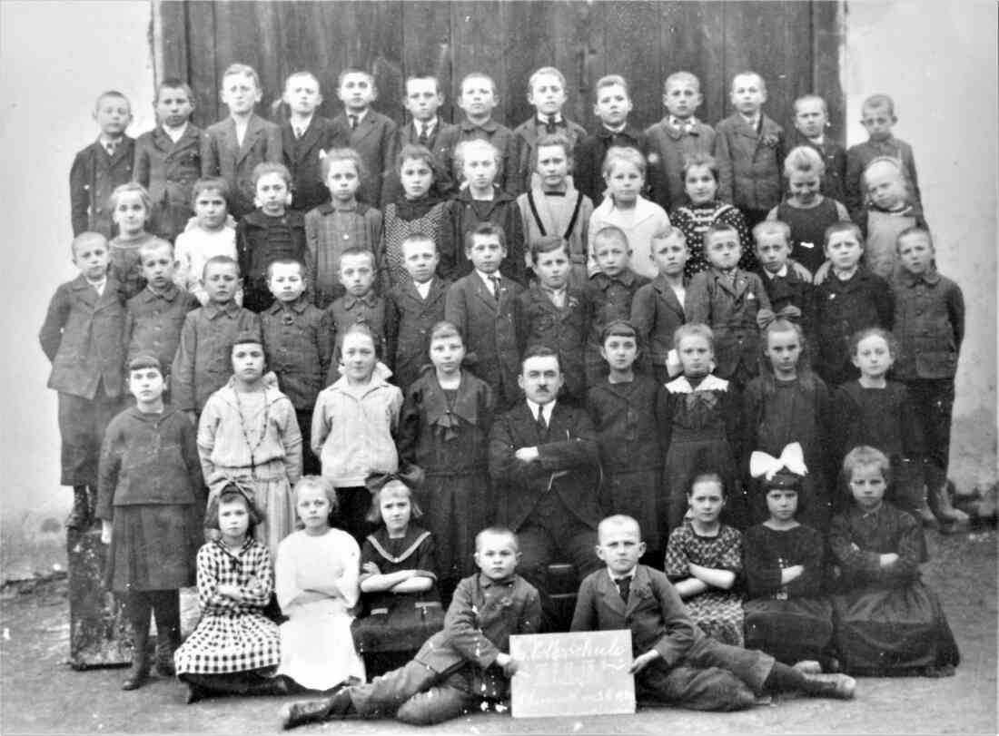 Klasse der evang. Schule AB mit Lehrer Josef Pleyer