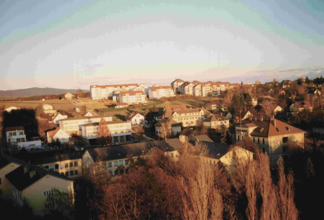 Blick vom Hochhaus auf das Gebiet zwischen Prinz Eugenstraße und Schlainingerstraße