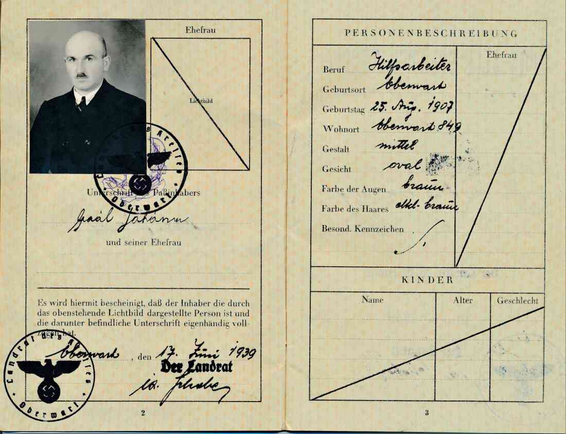 Reisepass Johann Gaal - OW 842 / Am Telek 92
