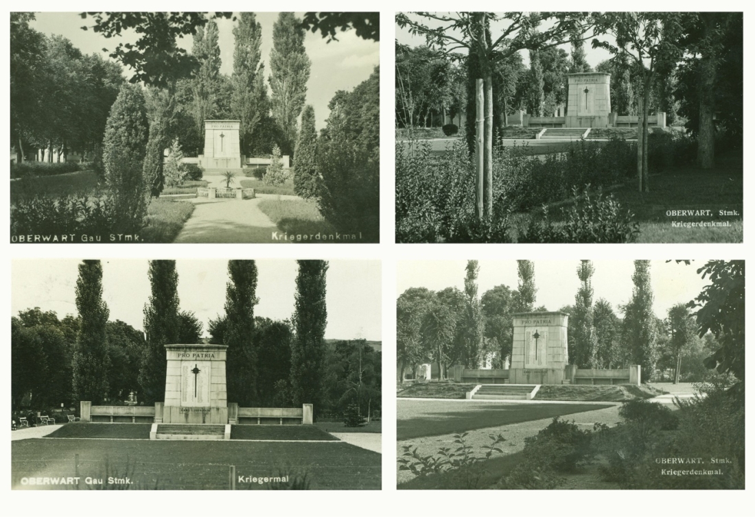 Vier Ansichten des Kriegerdenkmals aus der NAZI-Zeit