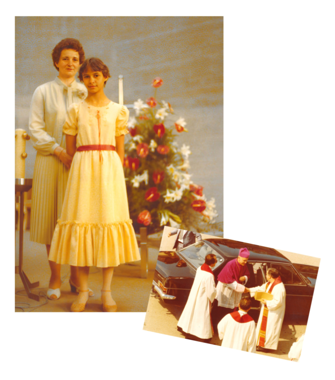 Röm. kath. Pfarre: Firmung von Karin Graf mit Patin Elfriede Langer (geb. Graf) - Schwarz/Laszlo