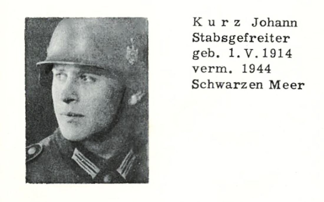 Johann Kurz - Stabsfgefreiter (*1914/+1944) - vermisst als Soldat der Deutschen Wehrmacht am Schwarzen Meer (OW 212 / Linke Bachgasse 44)