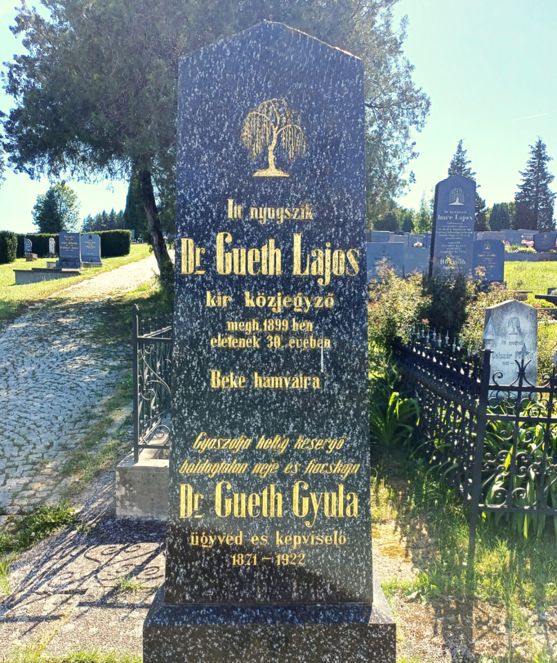 Reformierter Friedhof: Grabstein der Brüder Lajos und Gyula Gueth