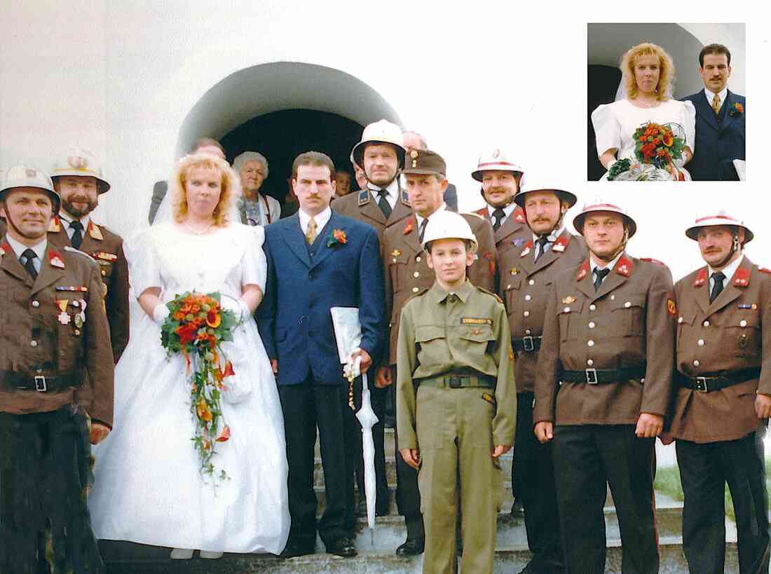 Feuerwehrhochzeit: Anna Saurer und Alfred Imre am 13. August 1998