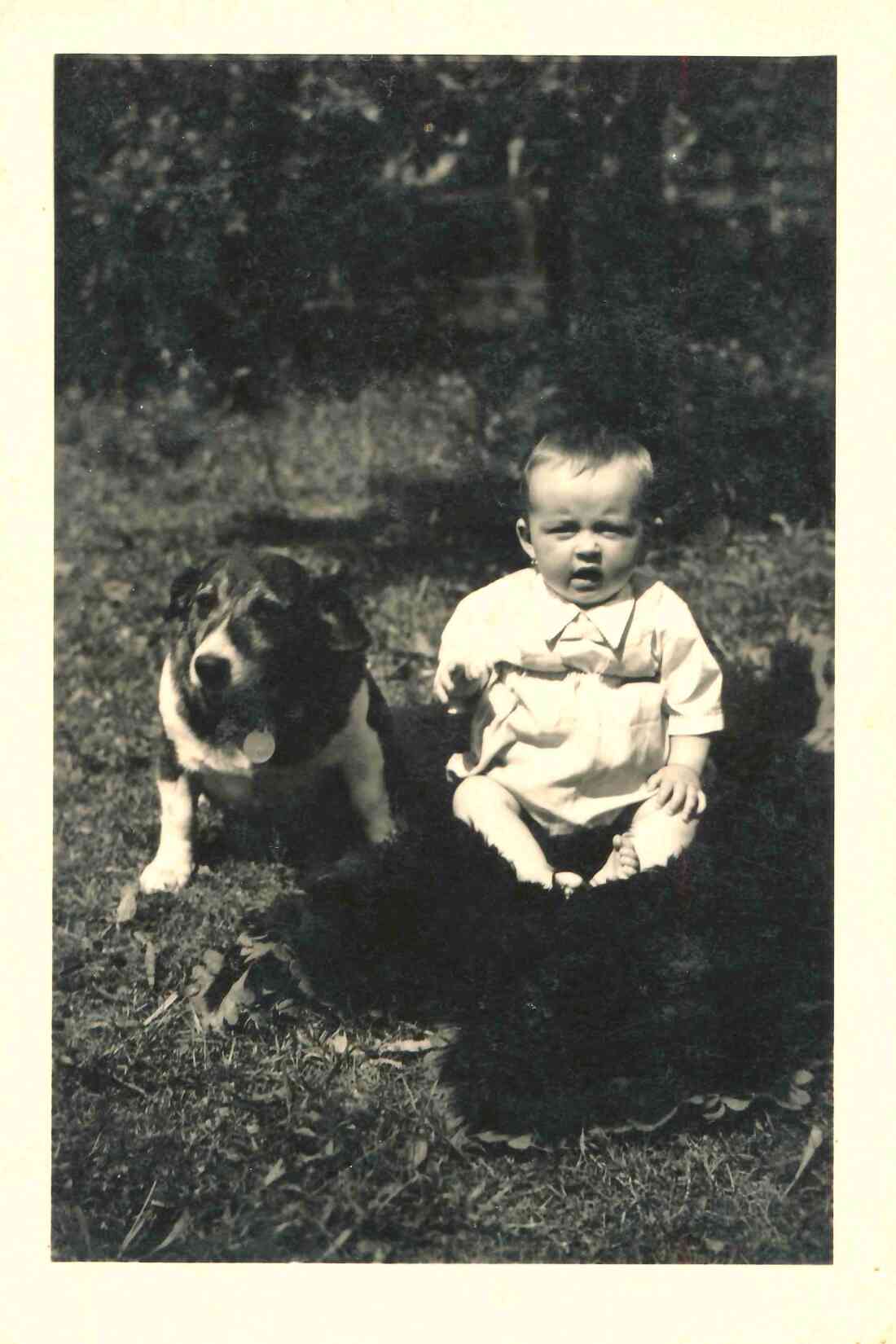 Josef Böcskör jun. (*1932) als Kleinkind mit Hund Lepi -  OW 29/Steinamangerrstraße 121