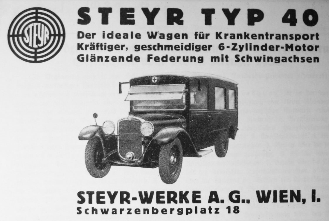 Feuerwehr/Rotes Kreuz: Werbung Rettungswagen Steyr Typ 40