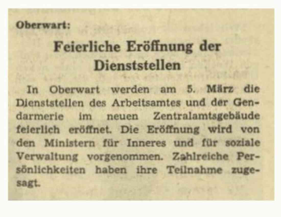 Ankündigung in der BF vom 5. März 1960: Eröffnung der Dienststellen im neuen Bundesamtsgebäude