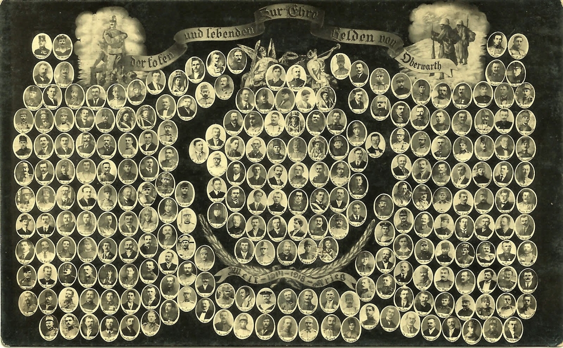 I. Weltkrieg: "Zur  Ehre der Toten und lebenden Helden von Oberwarth"  - Gedenkblatt
