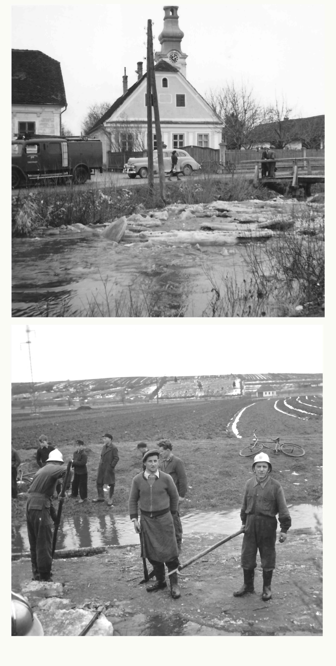 Feuerwehreinsatz: Eisstoß an der Pinka am 3. März 1959 im Bereich der ref. Kirche und nördl. der Stadt