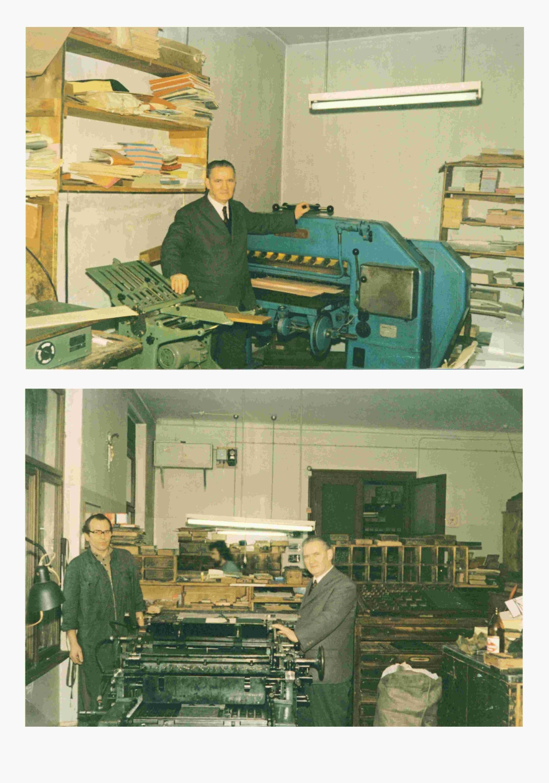 Josef Fuith mit seinem Mitarbeiter Hrn. Straub in der  Druckerei (Ambrosigasse 5)