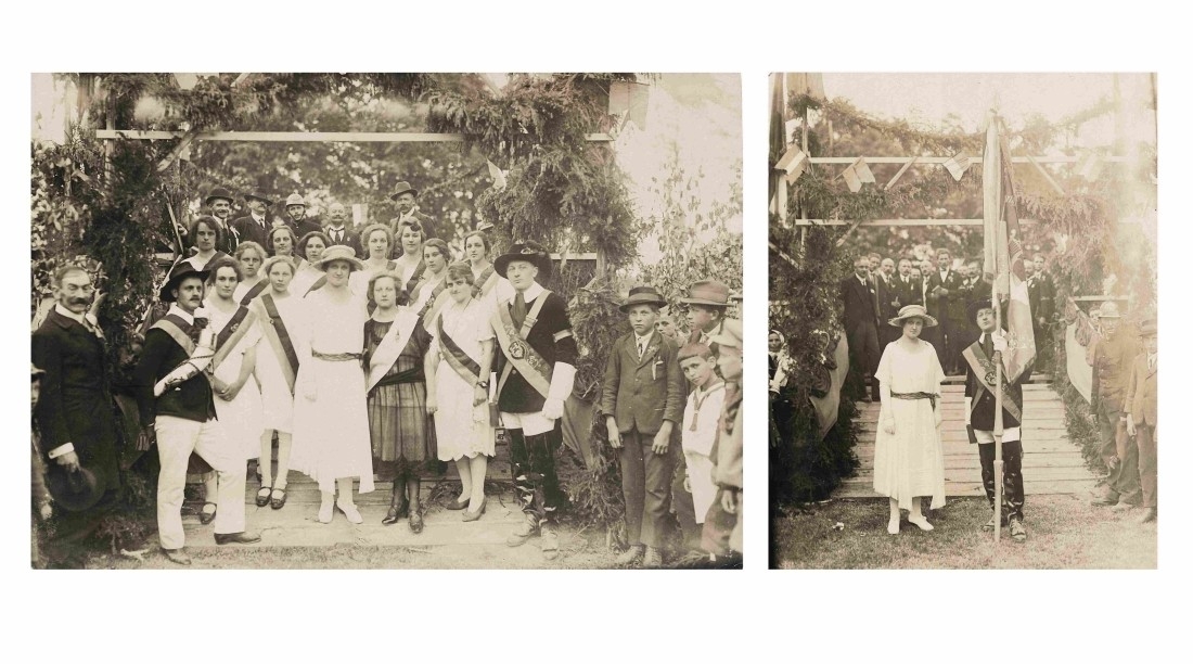 27. Mai 1923: 25 Jahre Oberwarter Männergesangverein (MGV) "Sängerfest und Fahnenweihe" - Fahne mit Fahnenpatin und Fahnenjunker