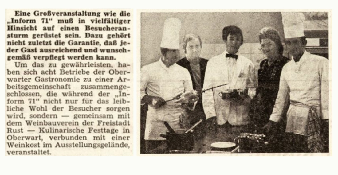 Bericht zum gastronomischen Angebot während der Inform 71 zur ARGE der Messewirte in der BF vom 16. September 1971