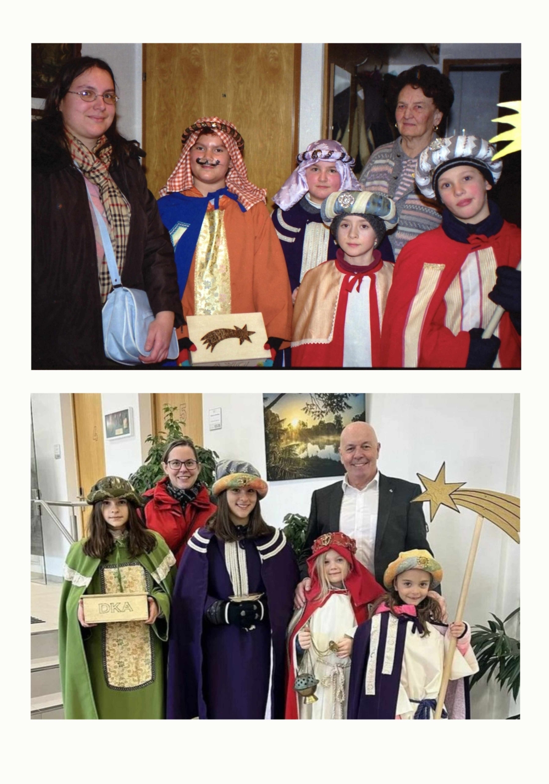 Röm. kath. Pfarre: Sternsingeraktion 2004 und 2024 - Puhr/Kajtar/Werderits/Landrichter/Rath/Klimek/Adorjan/Gach/Rosner/Heinisch