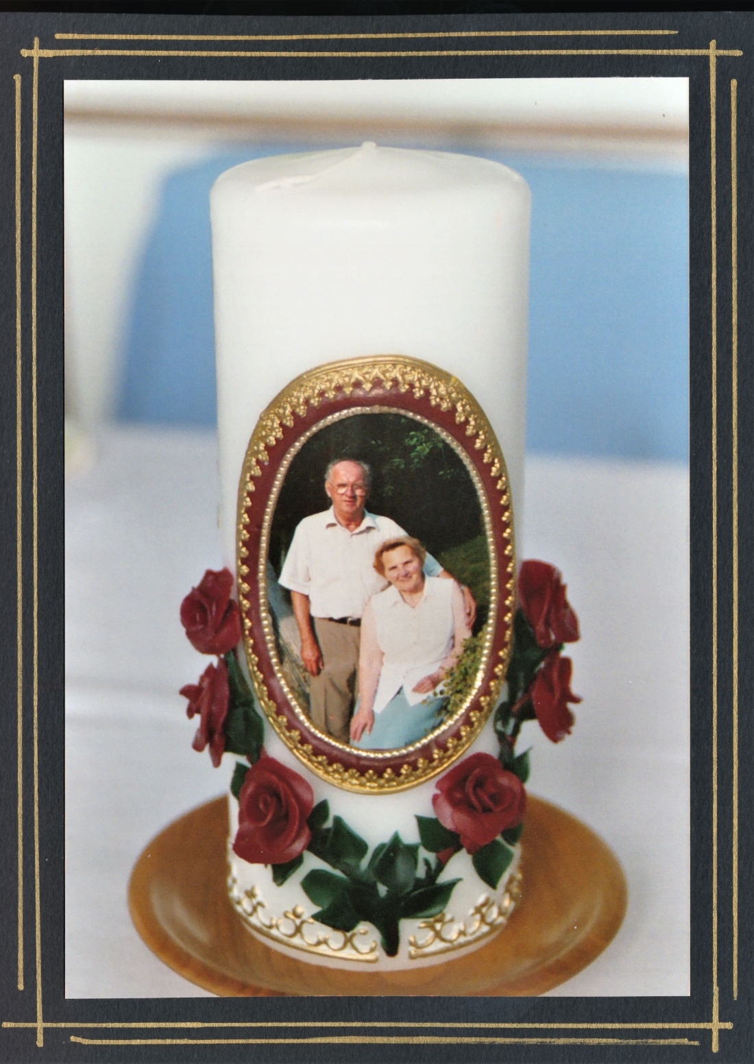 Hochzeitskerze anlässlich der Goldenen Hochzeit von Irene (geb. Vörös, *1931/+2025) und Alfred (*1929/+2020) Riegler