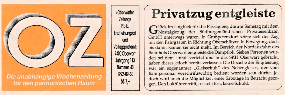 Zugunglück am 26. September 1992