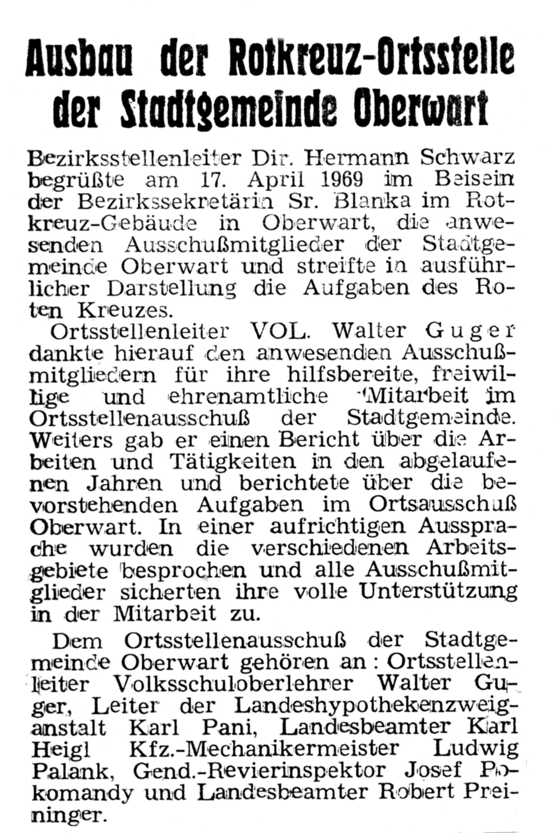 Rotes Kreuz: Artikel mit dem Titel "Ausbau der Bezirksstelle Oberwart"