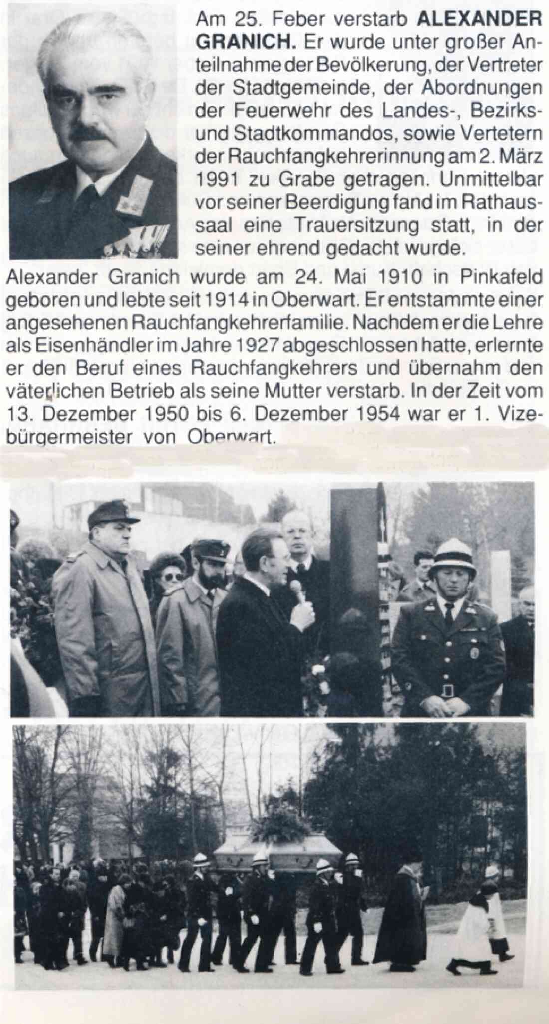 Bericht in der Feuerwehrzeitung zum Tod von Ehren-Kd. Alexander Granich
