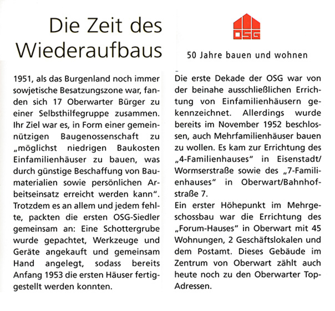 50 Jahre OSG: "Die Zeit des Wiederaufbaus" - Geschichte der OSG