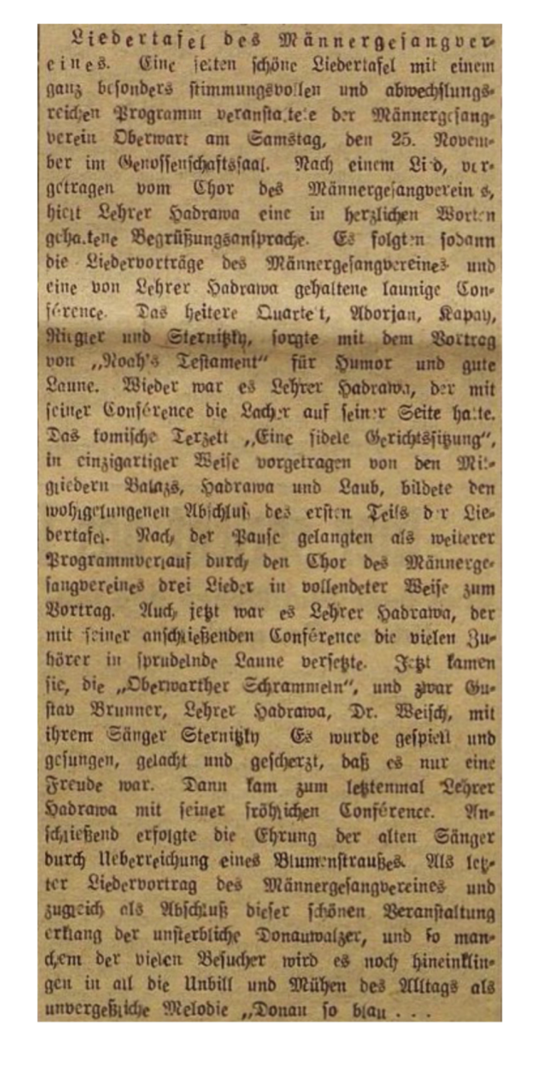 Oberwarter Zeitung vom 3. Dezember 1950: Liedertafel des Männergesangvereins