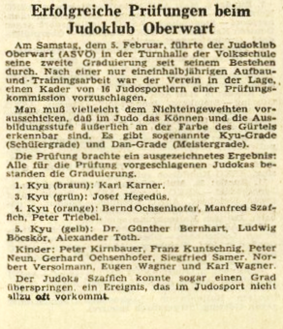 Judoclub: Bericht in der BF über erfolgreiche Prüfungen - Graduierungen