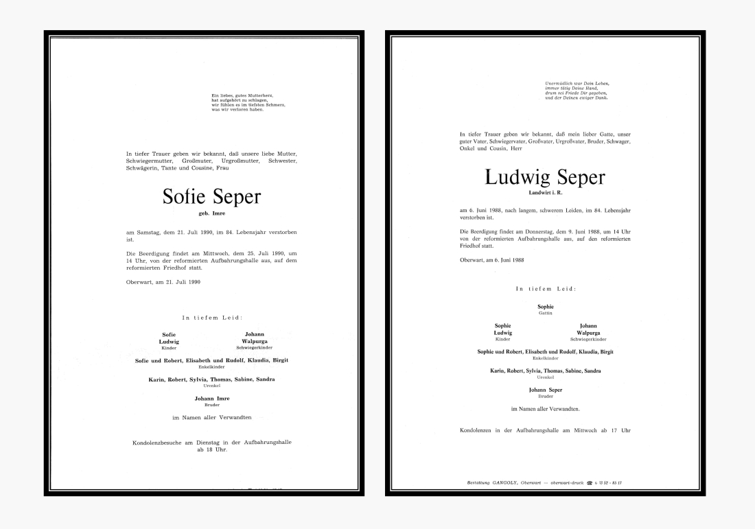 Parten Sofie [Zsofia}, geb. Imre (*1907/+1990) und Ludwig Seper *1905/+1988