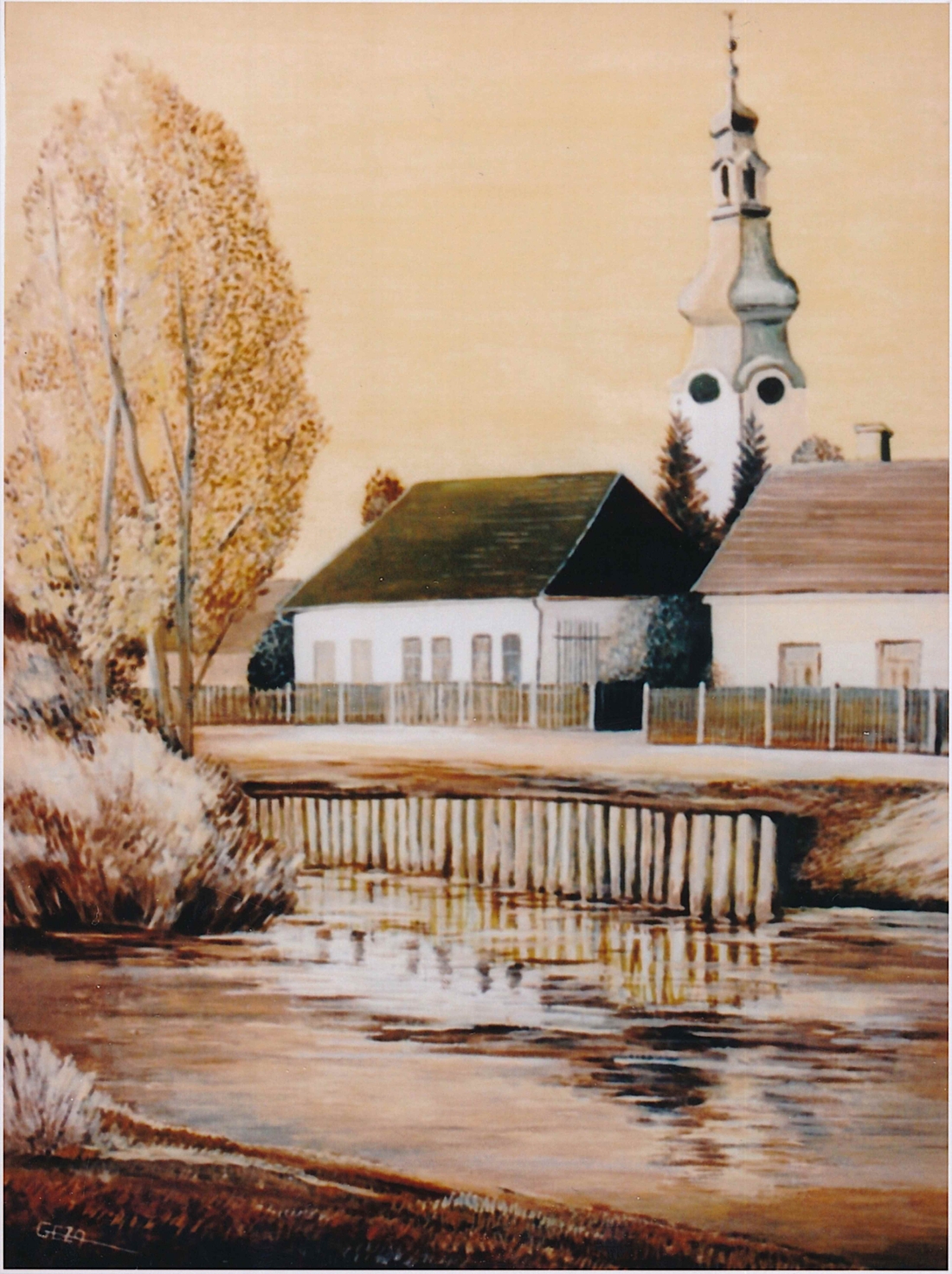 "Pinka vor den Häusern Graf Erdödystraße 16+18": Gemälde von Geza Brunner-Szabo