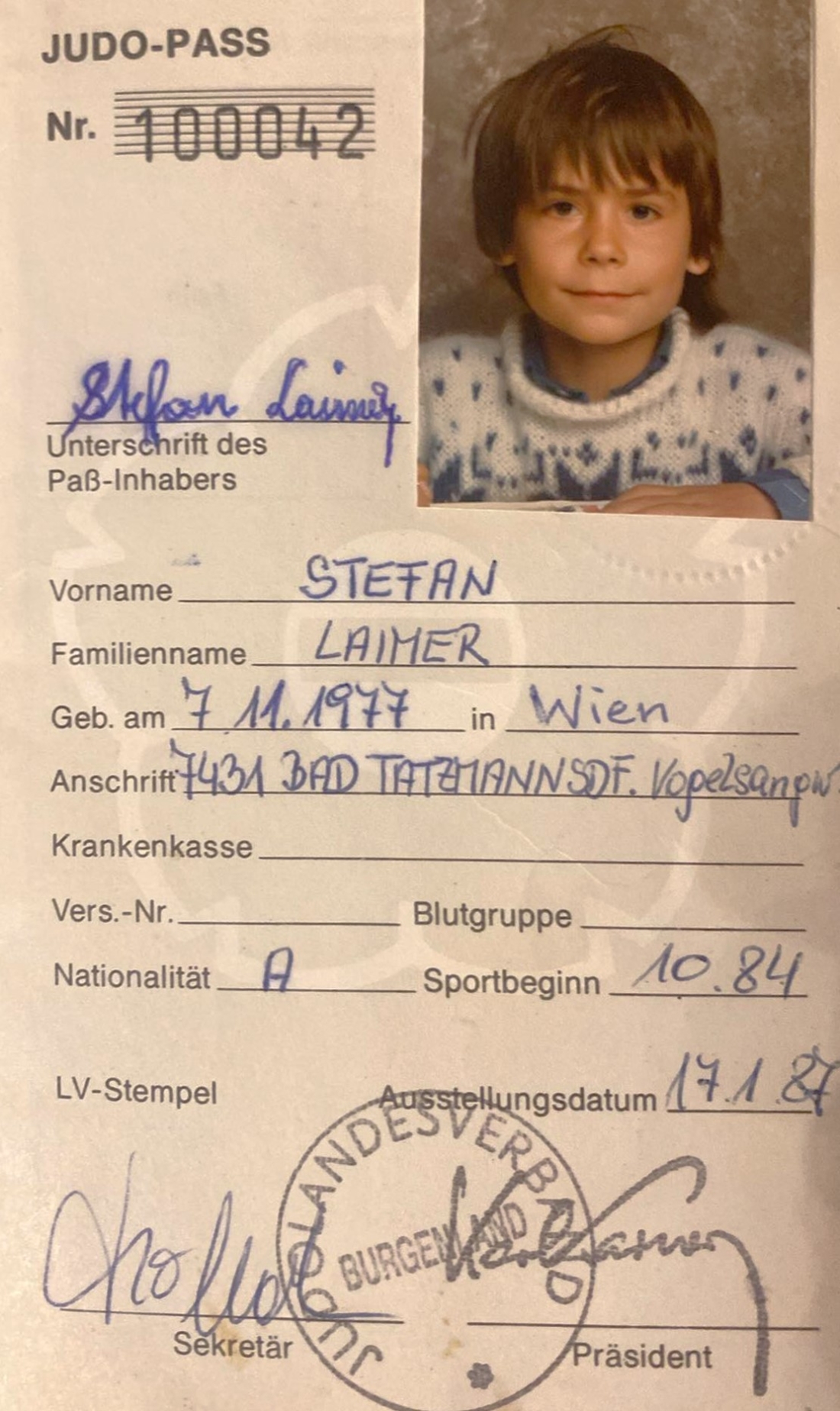 Judo: Vereins-Pass von Stefan Laimer