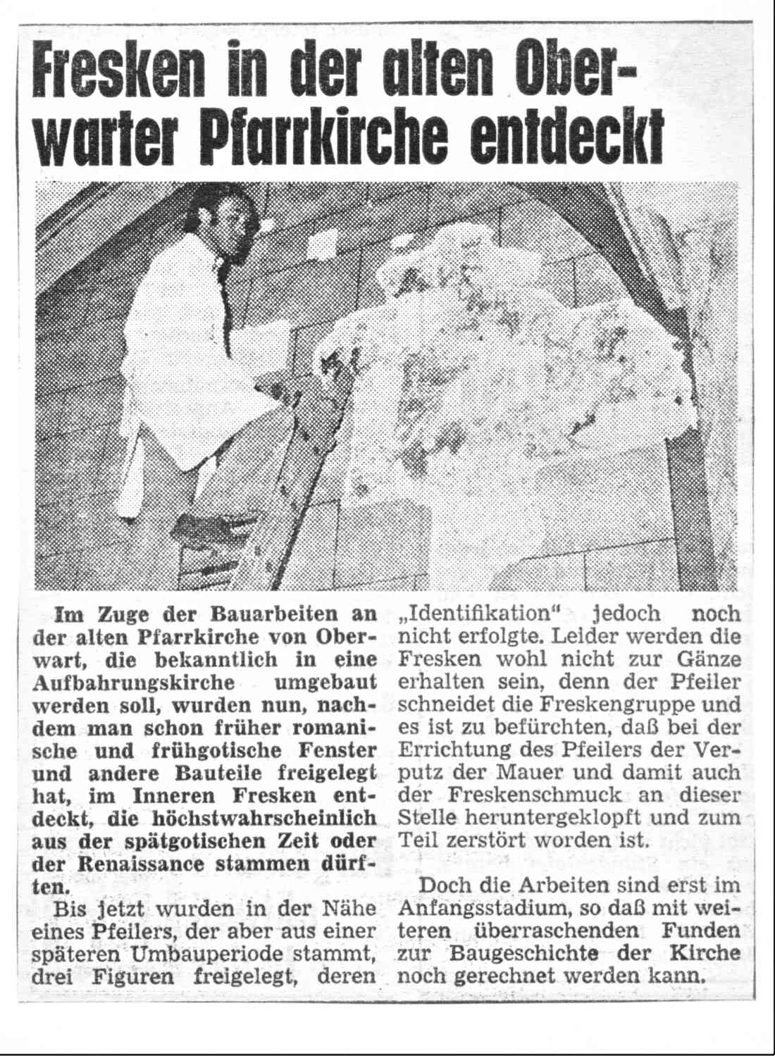 Röm. kath. Pfarre: Entdeckung von spätgotischen oder etwas jüngeren Fresken in der alten Pfarrkirche