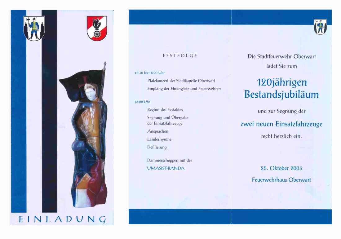 Stadtfeuerwehr: Einladung zum 120-jährigen Bestandjubiläum mit Fahrzeugsegnung