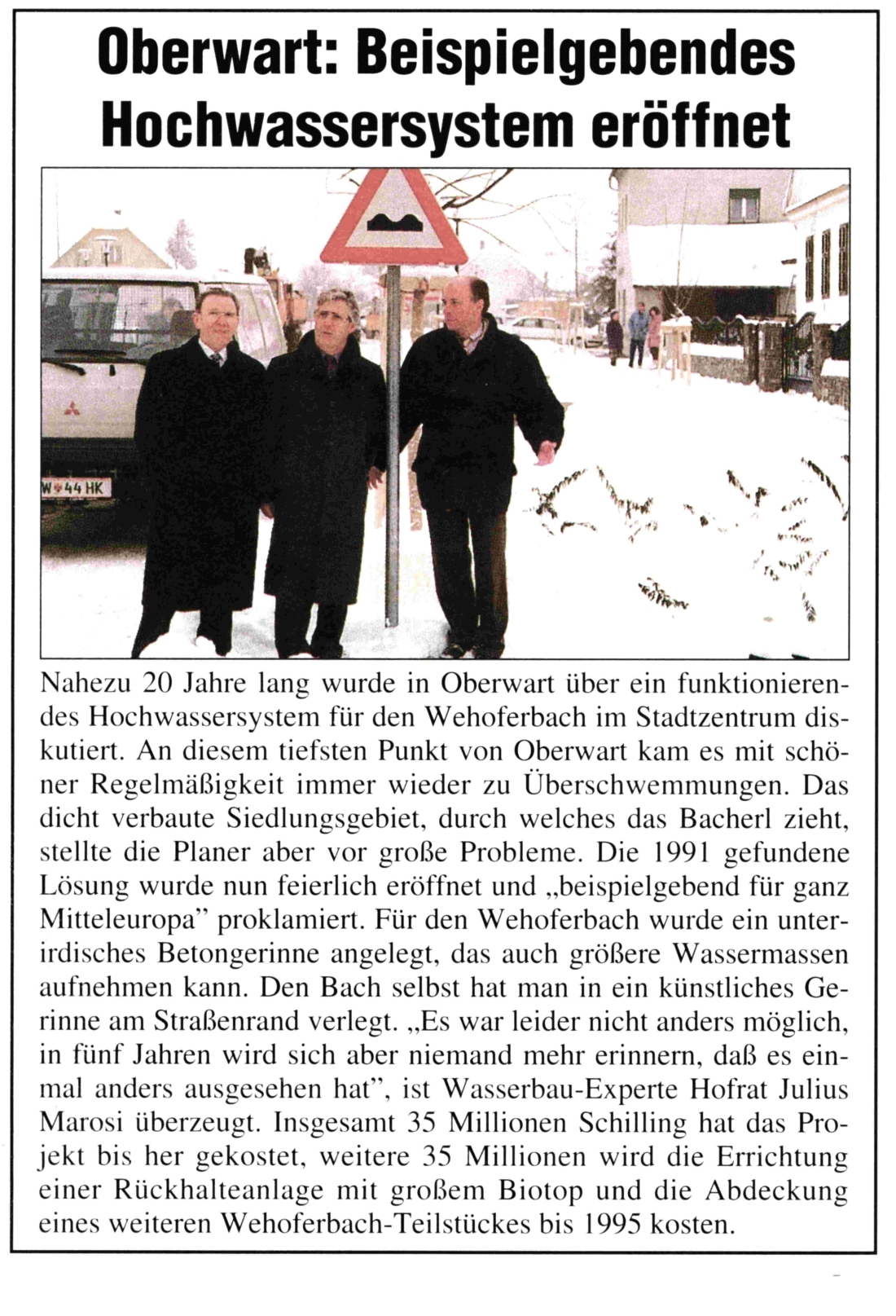 Artikel: "Beispielgebendes Hochwassersystem am Wehoferbach eröffnet" - Racz/Rittsteuer/Marosi