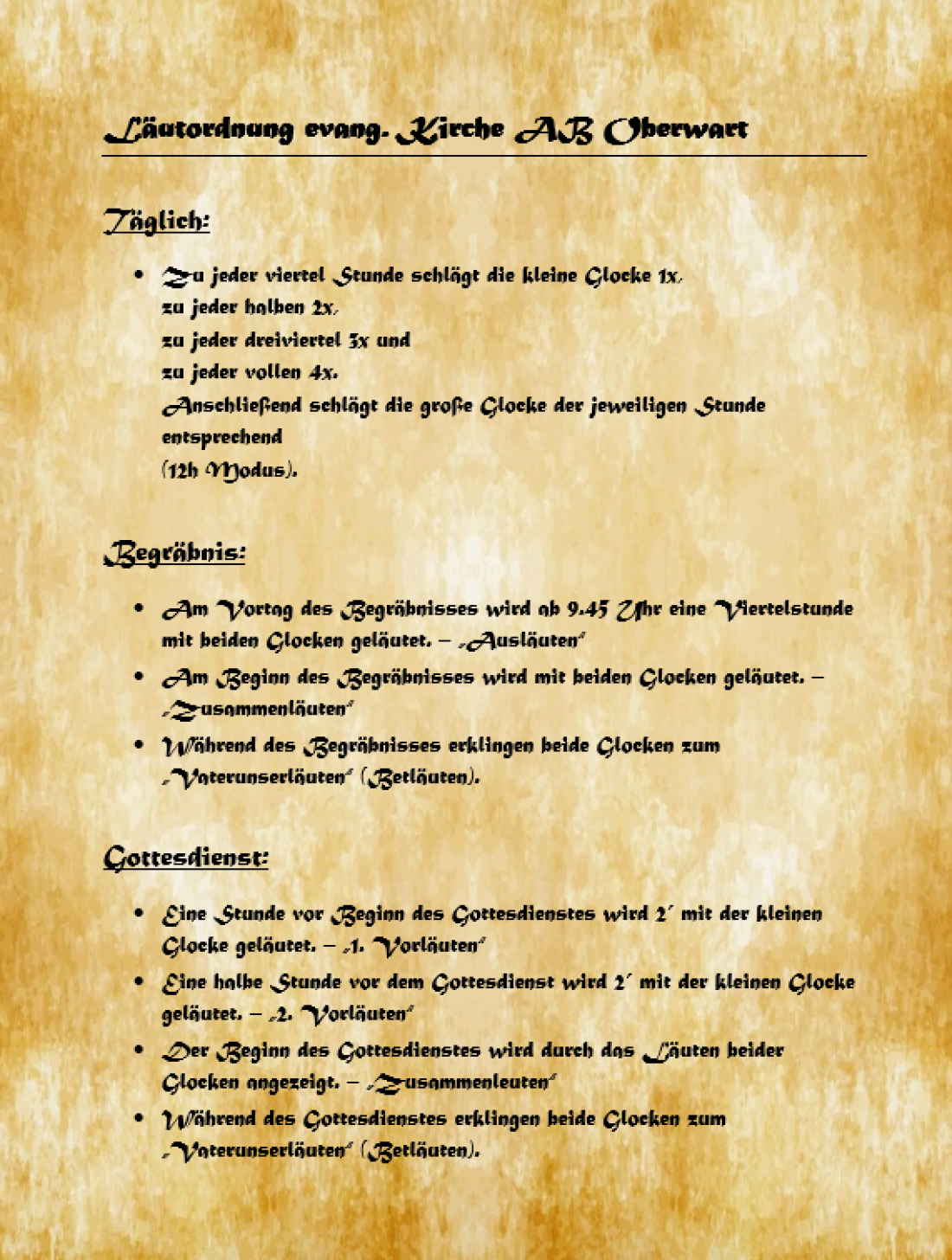 Evang. Pfarrgemeinde AB: Läutordnung der Kirchturmglocken 2022