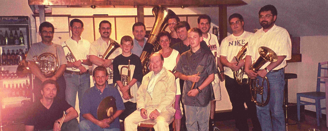 Stadtkapelle: Besuch vom Freund und Gönner der Kapelle, Herrn Karl Gyaki Probelokal - Gangoly/Schober/Balla/Tölly/Paukovits/Baliko/Benedek/Kuch/Seper/Herlicska