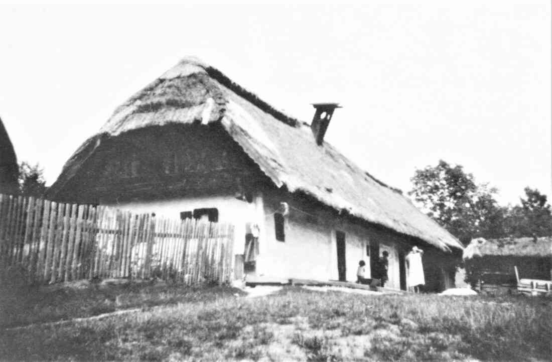 Strohgedecktes Bauernhaus in Blockbauweise (Ecke Lannergasse / Linke Bachgasse [heute Lannergasse 17])