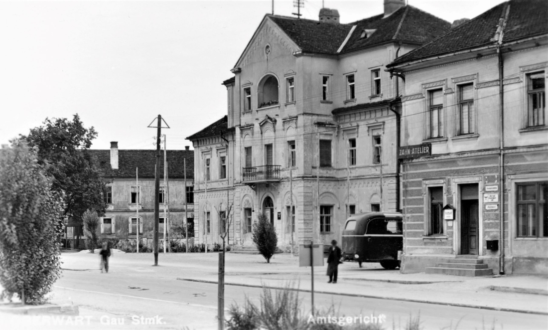 Ansichtskarte: "Oberwart - Gau Stmk. / Amtsgericht" - Bezirksgericht (Hauptplatz 12)