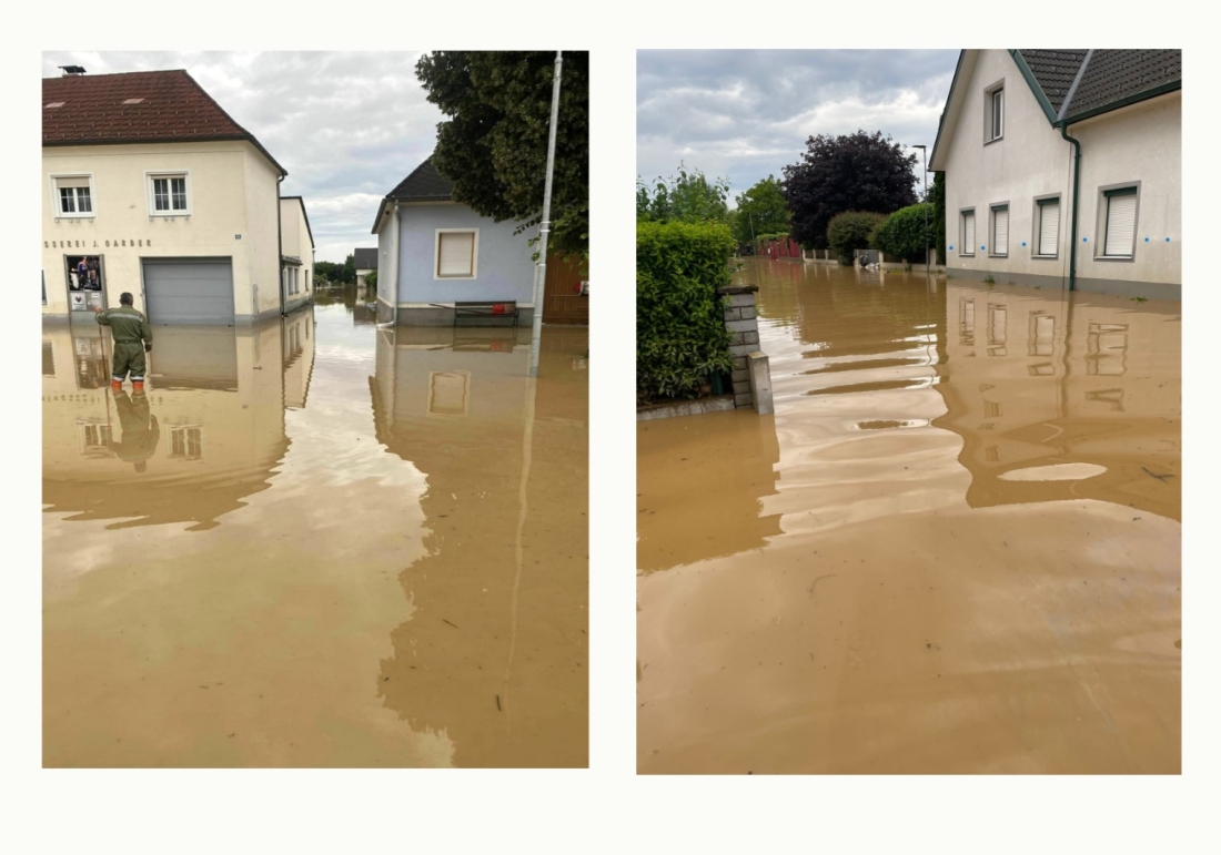 Hochwasser - St. Martin nach enormen Regenmengen am 8. und 9. Juni 2024: Blick in den Brunnriedweg gegen NW